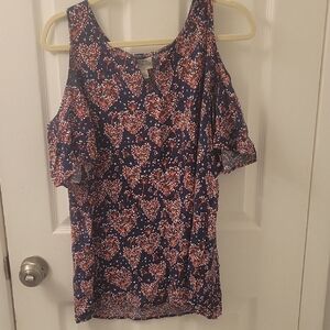 St. John's Bay Navy and Red Floral Blouse